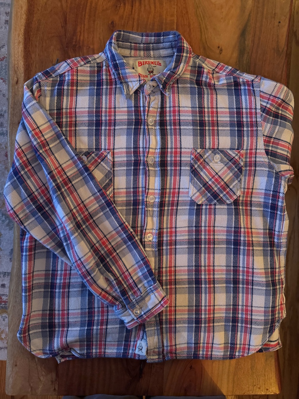 Birdwell Flannel Work Shirt XL USA Made Grey Red Plaid Discontinued
